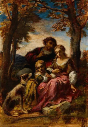 Figures and a Dog in a Landscape by Narcisse-Virgile Diaz De La Pena Oil Painting