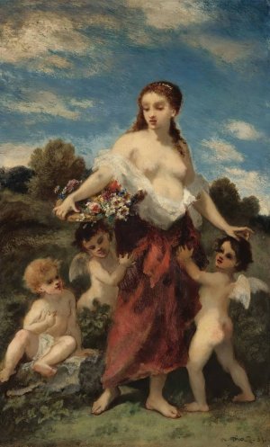 Flore Saisie Par L'amour Or L'innocence En Danger by Narcisse-Virgile Diaz De La Pena Oil Painting