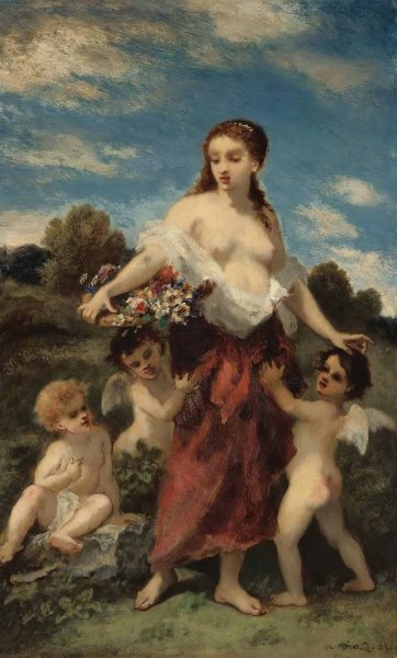 Flore Saisie Par L'amour Or L'innocence En Danger  by Narcisse-Virgile Diaz De La Pena - Hand-Painted Oil Painting Reproduction