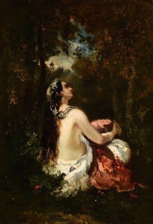 La femme a la perruche by Narcisse-Virgile Diaz De La Pena Oil Painting