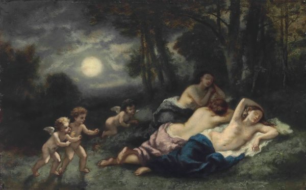Le sommeil des nymphes, la nuit by Narcisse-Virgile Diaz De La Pena - Hand-Painted Oil Painting Reproduction