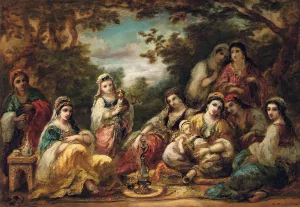Oriental ladies at leisure by Narcisse-Virgile Diaz De La Pena Oil Painting