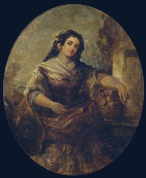 Portrait of a young girl at the well by Narcisse-Virgile Diaz De La Pena Oil Painting