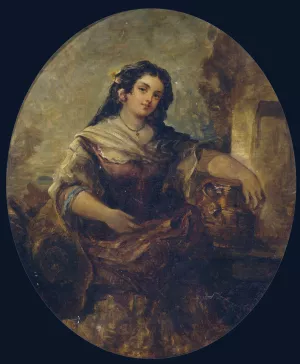 Portrait of a young girl at the well by Narcisse-Virgile Diaz De La Pena Oil Painting