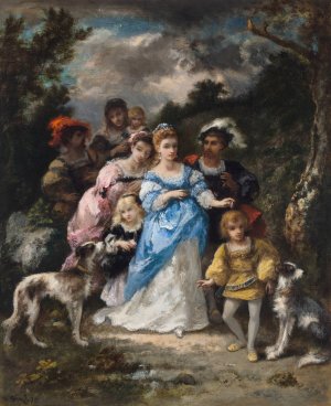 Promenade a la robe bleue by Narcisse-Virgile Diaz De La Pena Oil Painting