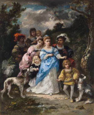 Promenade a la robe bleue by Narcisse-Virgile Diaz De La Pena Oil Painting