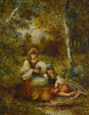 Repos de bohemiennes en foret by Narcisse-Virgile Diaz De La Pena Oil Painting