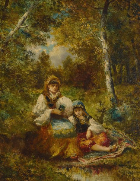 Repos de bohemiennes en foret  by Narcisse-Virgile Diaz De La Pena - Hand-Painted Oil Painting Reproduction