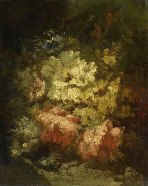 Still Life with White and Red Roses by Narcisse-Virgile Diaz De La Pena Oil Painting