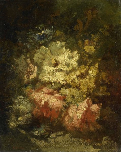 Still Life with White and Red Roses  by Narcisse-Virgile Diaz De La Pena - Hand-Painted Oil Painting Reproduction