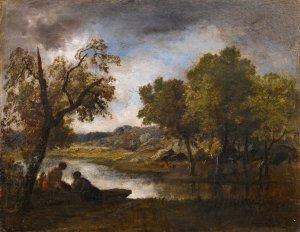 Two bathers on the bank of a lake by Narcisse-Virgile Diaz De La Pena Oil Painting