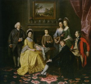 Group Portrait of Sir James and Lady Hoges and Their Family Gathered Around a Table in an Interior