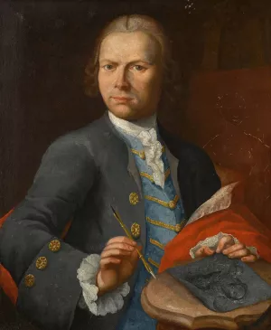 Portrait of an artist holding a drawing, an unfinished canvas beyond by Nathaniel Hone Portrait of an artist holding a drawing, an unfinished canvas beyond by Nathaniel Hone Oil Painting