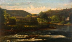 Fishing Scene  by Nelson Augustus Moore Oil Painting