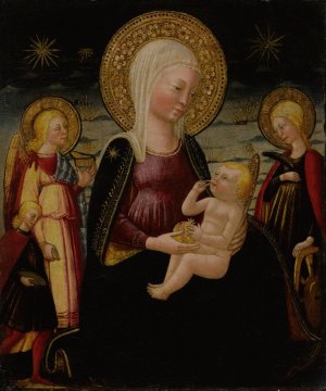 Madonna and Child between Tobias and Archangel Raphael and Saint Catherine by Neri Di Bicci Oil Painting