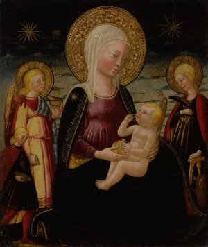 Madonna and Child between Tobias and Archangel Raphael and Saint Catherine by Neri Di Bicci Oil Painting