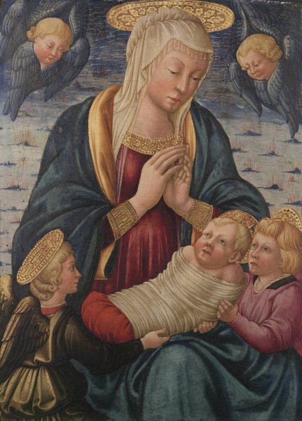 Virgin and Child with Angels  by Neri Di Bicci - Hand-Painted Oil Painting Reproduction