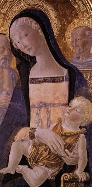 Madonna and Child between St Jerome and St Bernardino of Siena by Neroccio De' Landi - Hand-Painted Oil Painting Reproduction