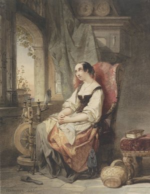 Greteken bij het spinrokken, zittend bij een open raam by Nicaise De Keyser Oil Painting