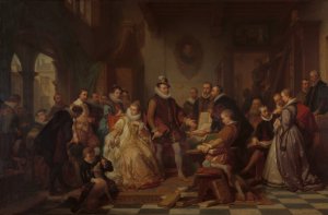 The Archdukes Albert and Isabella Visit the Printer Plantin by Nicaise De Keyser Oil Painting