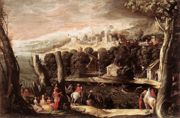 Deer Hunt by Niccolo dell Abbate - Hand-Painted Oil Painting Reproduction