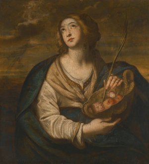 Saint Dorothy With A Basket Of Fruits And Flowers And A Palm by Niccolo De Simone Oil Painting