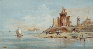 Caprice, avec forteresse en ruine au bord de la lagune by Niccolo Guardi Oil Painting