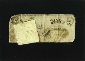 Five Dollar Bill and Clipping by Nicholas Alden Brooks Oil Painting