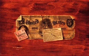Still Life with $5 Bill, Ticket Stub and Newspaper Clipping painting by Nicholas Alden Brooks