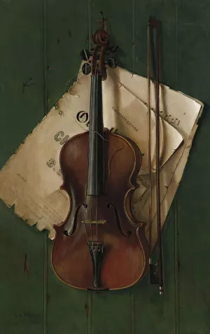Still Life With Violin, Bow And Sheet Music by Nicholas Alden Brooks Oil Painting