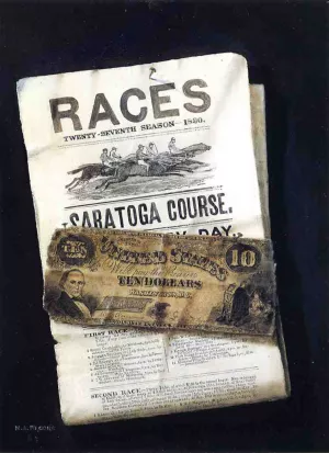 Ten Dollars on the First Race, Saratoga by Nicholas Alden Brooks Oil Painting