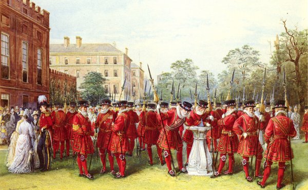 Main Product Photo of The Parade Of The Yeomen Of The Guard At Clarence House Painting by Nicholas Chevalier