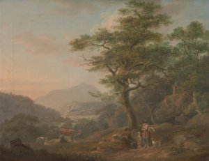 A Landscape with Figures by Nicholas Pocock Oil Painting