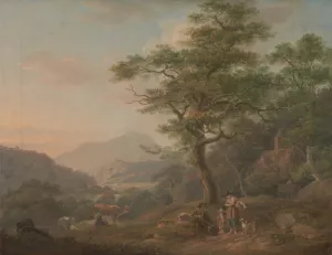 A Landscape with Figures by Nicholas Pocock Oil Painting