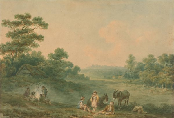 Landscape with Gypsies by Nicholas Pocock - Hand-Painted Oil Painting Reproduction