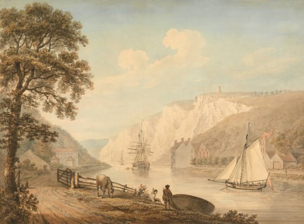The River Avon with Passing Vessels  by Nicholas Pocock - Hand-Painted Oil Painting Reproduction