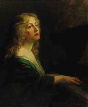 Woman at the Piano by Nicholas Richard Brewer Oil Painting