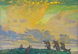 The Great Sacrifice. Setting for I.F.Stravinsky's Ballet Sacred Spring by Nicholas Roerich Oil Painting