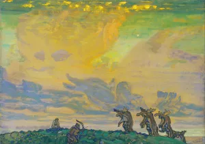 The Great Sacrifice. Setting for I.F.Stravinsky's Ballet Sacred Spring by Nicholas Roerich Oil Painting