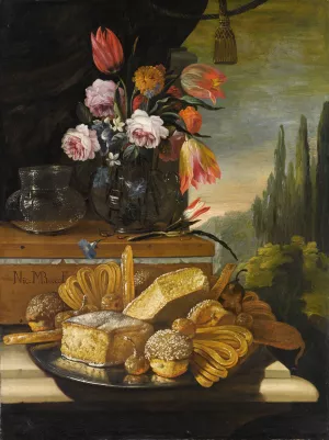 Natura Morta Di Dolci E Biscotti In Un Paesaggio by Nicola Maria Recco Oil Painting