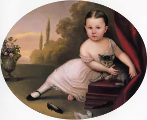 Young Girl with Cat by Nicola Marschall Oil Painting