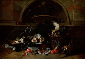 Still Life with Bottles and Oysters by Nicola Van Houbraken Oil Painting