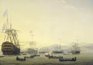 Council of War on board the 'Queen Charlotte', commanded by Lord Exmouth, prior to the Bombardment of Algiers, 26 August 1816 Oil painting by Nicolaas Baur