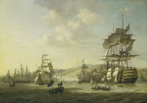 The Anglo-Dutch Fleet in the Bay of Algiers Backing up the Ultimatum to Release the Christian Slaves, 26 August 1816 by Nicolaas Baur Oil Painting