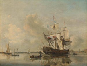 The Navy's Frigate 'Rotterdam'on the Maas off Rotterdam by Nicolaas Baur Oil Painting