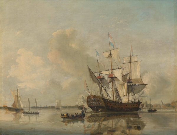 The Navy's Frigate 'Rotterdam'on the Maas off Rotterdam  by Nicolaas Baur - Hand-Painted Oil Painting Reproduction