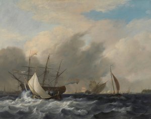 The Navy's Man-of-War 'Amsterdam'off the Westerlaag on Y at Amsterdam by Nicolaas Baur Oil Painting