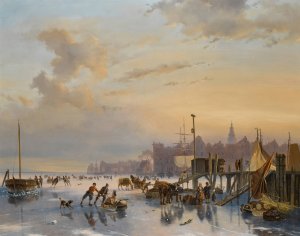 Skaters on the IJ, Amsterdam by Nicolaas Johannes Roosenboom Oil Painting