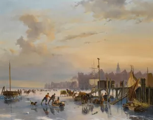Skaters on the IJ, Amsterdam by Nicolaas Johannes Roosenboom Oil Painting