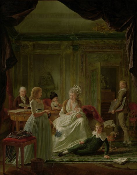 Portrait of Aernout van Beeftingh, his Wife Jacoba Maria Boon and their Children  by Nicolaas Muys - Hand-Painted Oil Painting Reproduction